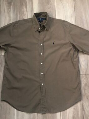 Ralph Lauren Blake Shirt Mens L Brown Short Sleeve Button Down Cotton Classic Fi